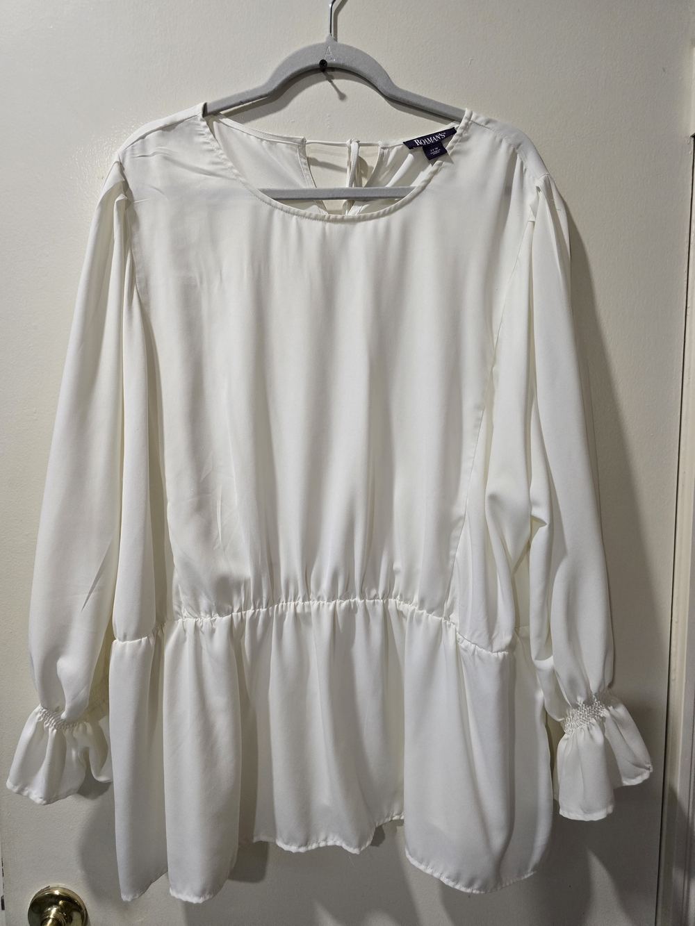 Roaman's Cream Long-Sleeve Peplum Blouse